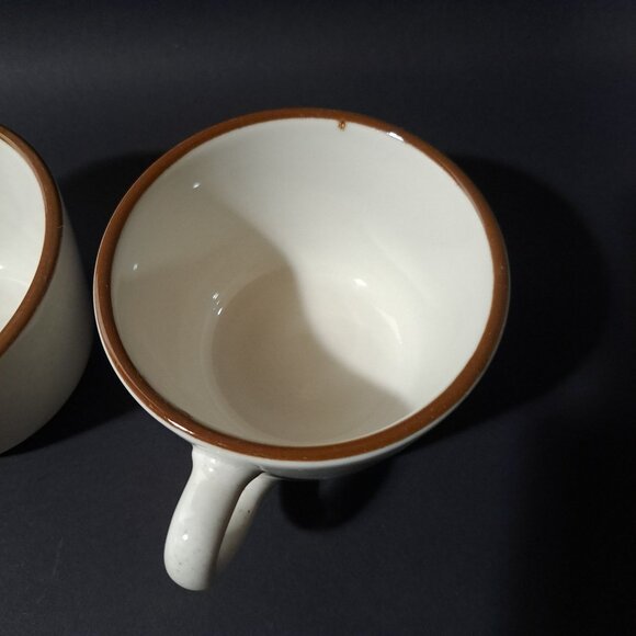 Syracuse China Mesa Grande Speckled Cream Mugs Brown Rim 3 5/8" Wide Set Of 2 - Picture 8 of 8